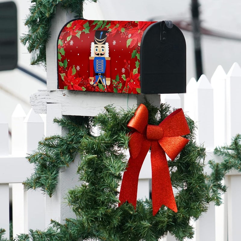 Texupday Merry Christmas Nutcracker Poinsettia Decoration Mailbox Cover with Magnetic Strip Winter Mailbox Wraps Post Letter Box Cover Standard Size 21" X 18" for Garden Outdoor Yard Decor - Image 5